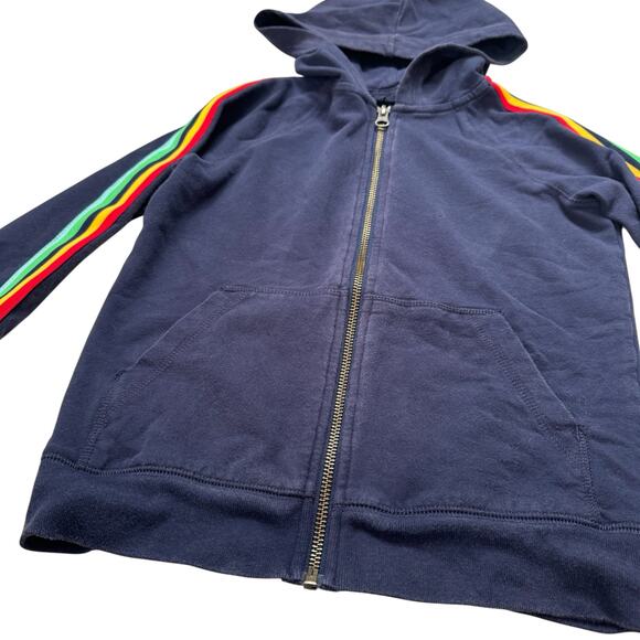 PRIMARY Rainbow Stripe Sleeve Navy Blue Hoodie Sweatshirt Size 6-7 Kids Stretch - Picture 5 of 6